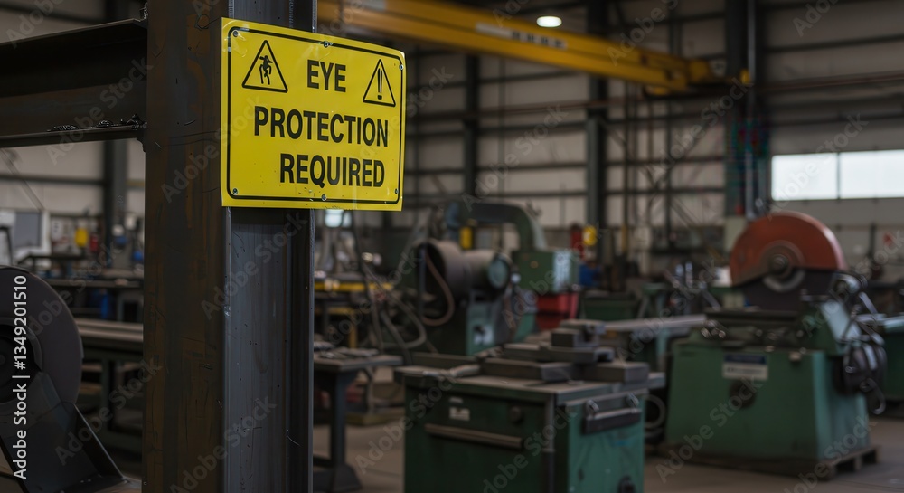 Naklejka premium Eye Protection Required Sign in Industrial Workshop Safety Awareness
