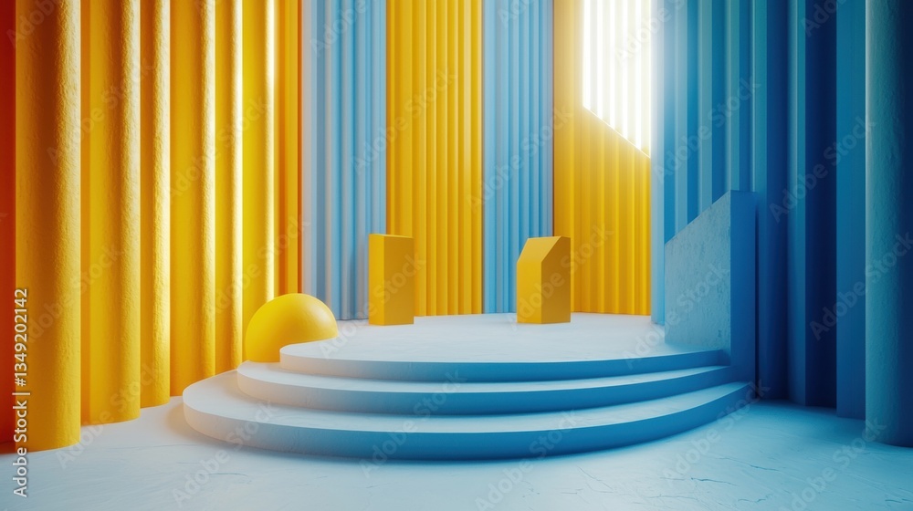 Fototapeta premium Colorful abstract architectural space with stairs.
