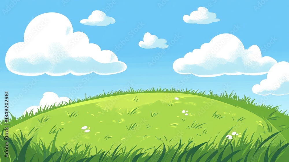Cartoon grassy hill under a clear sky. Possible use children's book illustration Cartoon grassy hill under a clear sky. Possible use children's book illustration