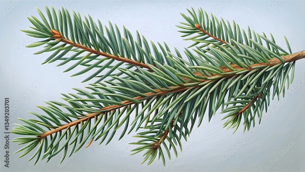 Evergreen Branch Close-up: A detailed shot of a vibrant evergreen branch, showcasing the intricate arrangement of needle-like leaves and the textures of the branch. Evergreen Branch Close-up: A detailed shot of a vibrant evergreen branch, showcasing the intricate arrangement of needle-like leaves and the textures of the branch.