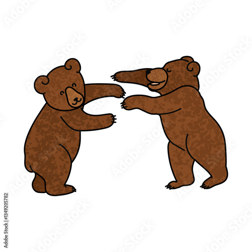 Vector Colorful Illustration of Two Little Bears Play Isolated on White Background