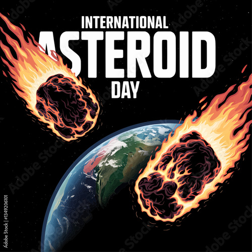 International asteroid day awareness illustration with earth and meteorites illustration design vector