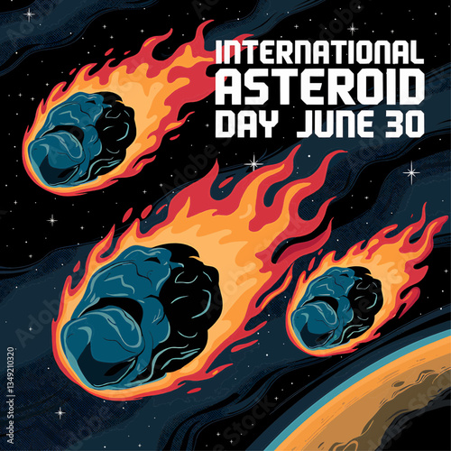 International asteroid day june meteors space rocks cosmic event celestial bodies illustration design
