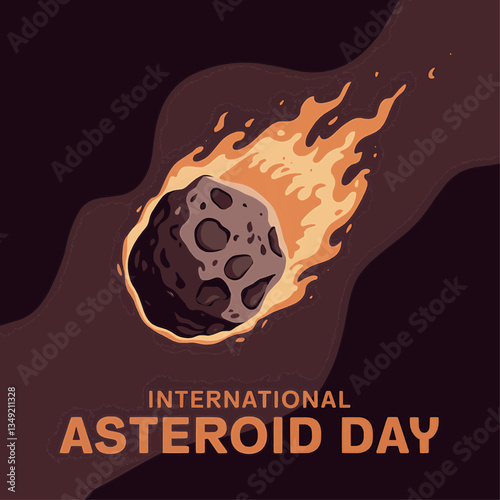 International asteroid day illustration of a meteoroid burning in the atmosphere vector graphic design