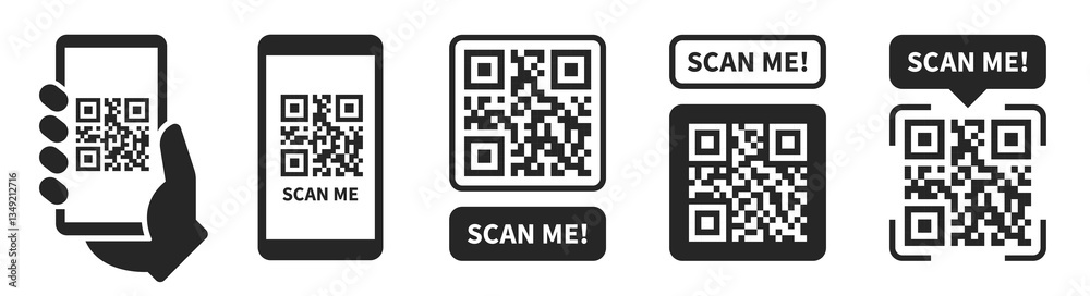 Scan QR code icon set. Scan the code with your smartphone for payment, URL, settings, and contact information. Scan QR code icon set. Scan the code with your smartphone for payment, URL, settings, and contact information.