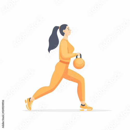person in athletic attire is performing lunge while holding kettlebell, showcasing strength and balance. illustration emphasizes fitness and exercise in dynamic pose
