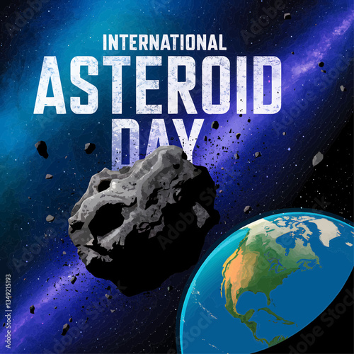 International asteroid day awareness illustration with asteroid earth and space exploration theme design