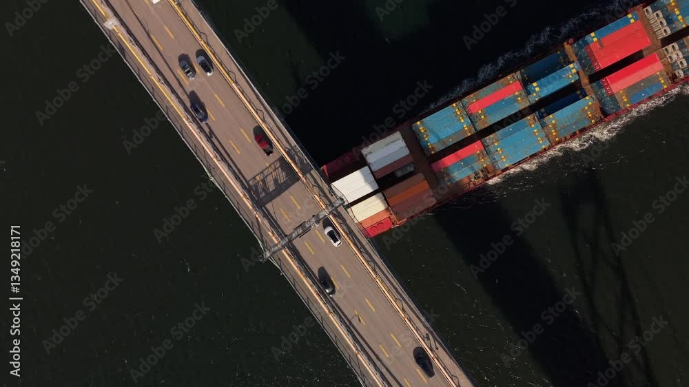 custom made wallpaper toronto digitalAerial View Of A Loaded Cargo Ship Passing Under A Suspension Bridge Into The Port Of Halifax, Canada. The Scene Illustrates The Vital Role Of Maritime Trade And International Shipping Logistics.