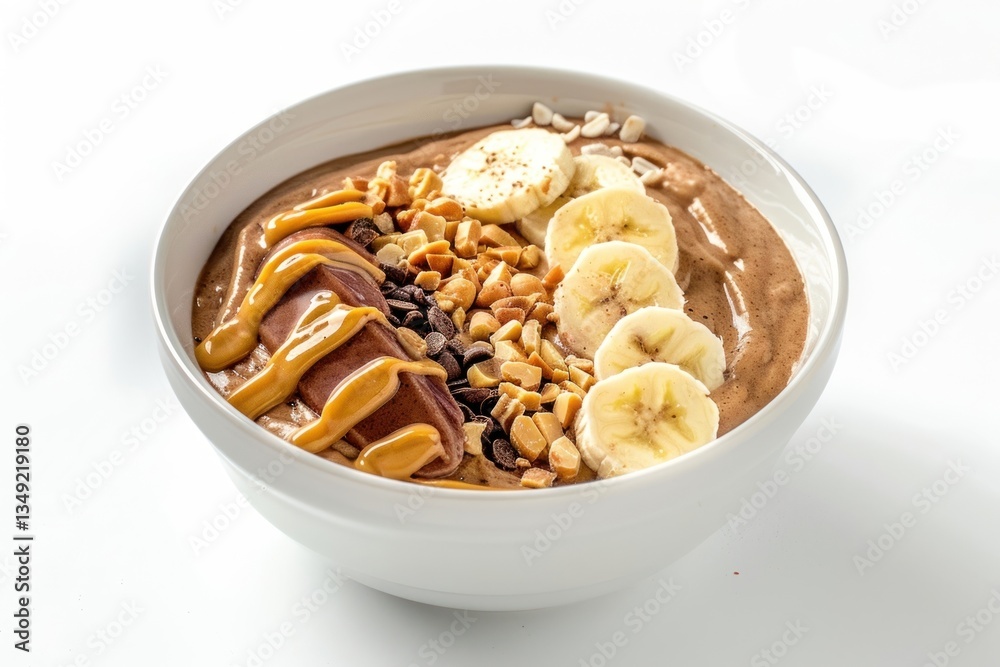 Peanut butter acai bowl dessert food studio shot. Peanut butter acai bowl dessert food studio shot.