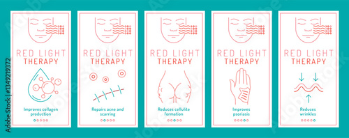 Red light therapy banners with linear icons.
