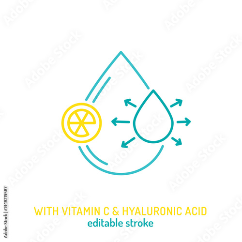 With vitamin C and hyaluronic acid line icon.