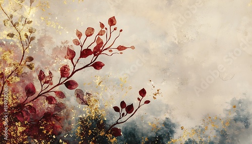 Fashion art background wall featuring decorative painting combinations with golden elements, providing a chic and stylish backdrop for interior spaces.