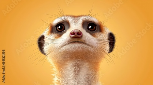 Wallpaper Mural Curious Meerkat Stares with Intense Eyes Against a Bright Yellow Background, Close-Up of a Playful Animal Face Torontodigital.ca