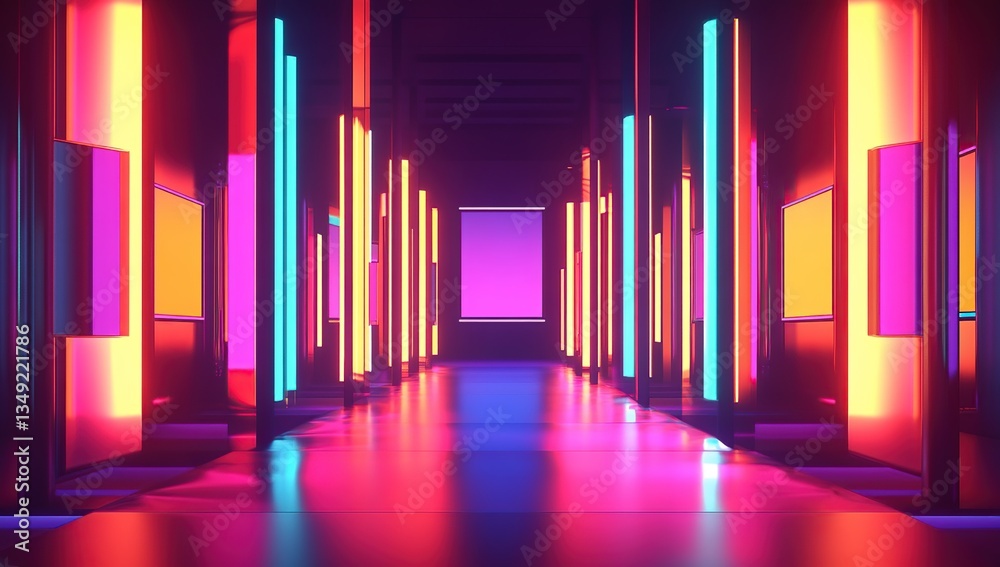Abstract Neon Corridor with Vibrant Pink Purple Orange and Yellow Lights Abstract Neon Corridor with Vibrant Pink Purple Orange and Yellow Lights