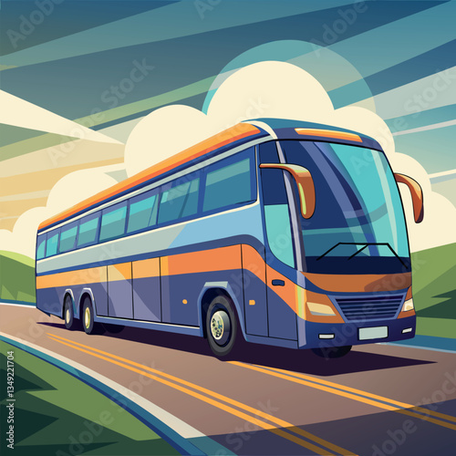Sleek passenger bus driving on the highway motion. 