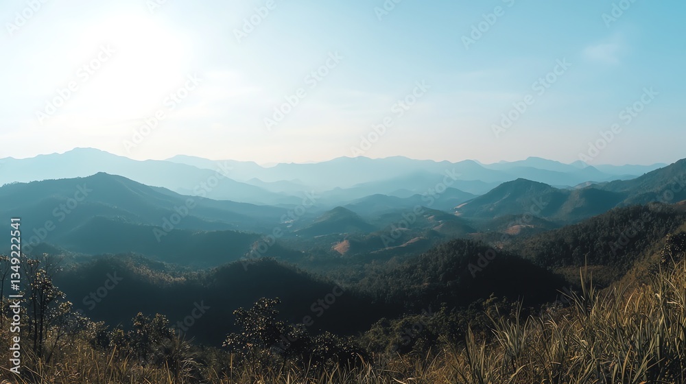 Fototapeta premium Mountain Range Layers Under Clear Sky Offering a Sense of Peace