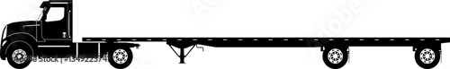 Silhouette of a truck with a deck flatbed semi-trailer. Vector.	
