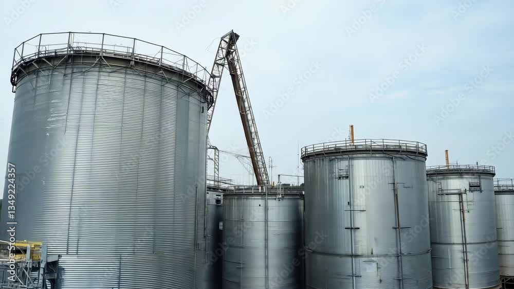 Large industrial metal silos for grain storage in an agricultural facility
Large industrial metal silos for grain storage in an agricultural facility