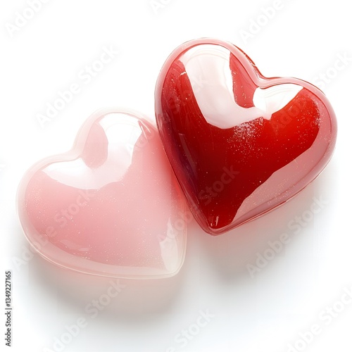 Two Glossy Heart Shaped Ornaments Red Pink Valentine s Day Love