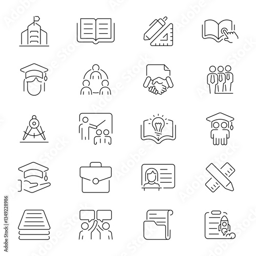 Education icons set.  Education and study line icons. Education, learning, study, school, university, student sign thin line icon collection. Editable stroke