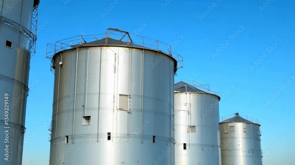 Row of towering metal grain silos at an industrial storage site
Row of towering metal grain silos at an industrial storage site