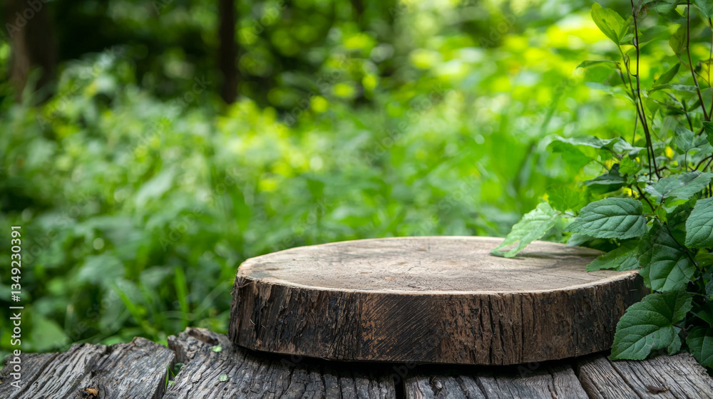 Rustic wooden podium on forest floor, surrounded by lush greenery, evokes sense of tranquility and connection to nature Rustic wooden podium on forest floor, surrounded by lush greenery, evokes sense of tranquility and connection to nature