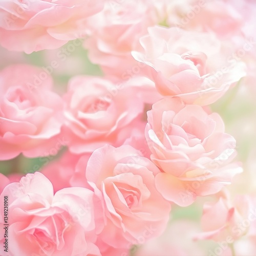 Beautiful pastel pink rose background with soft focus and light effect, featuring many blooming rose flowers. Ideal for romantic wedding cards, greeting cards, banners, and vintage-themed designs. 