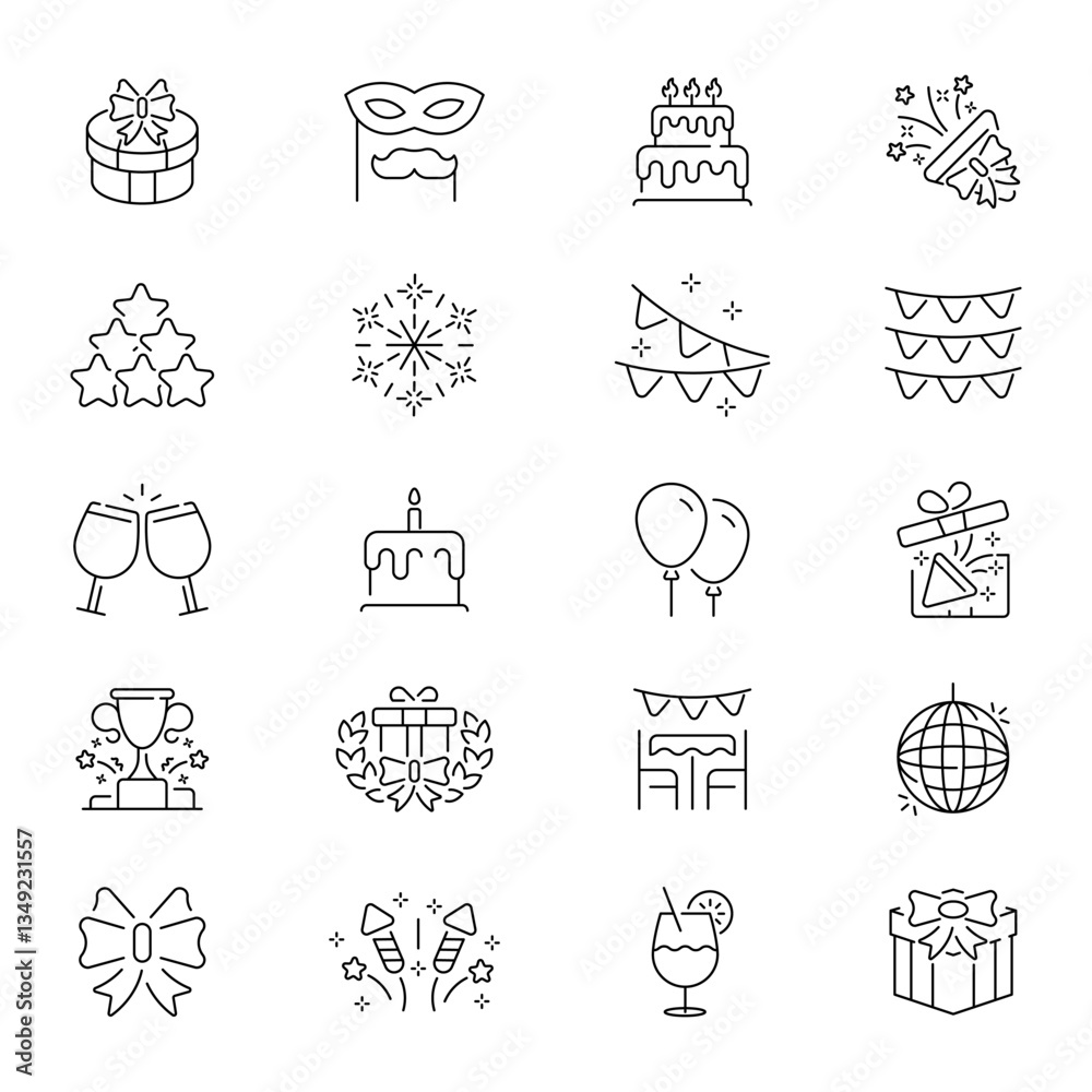 Celebration vector outline icons set. Joyful occasion symbols Celebration vector outline icons set. Joyful occasion symbols