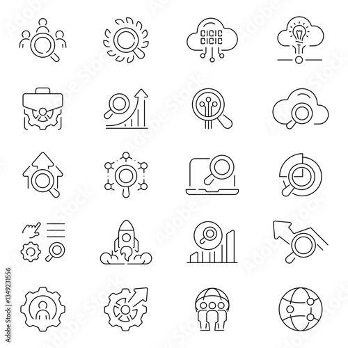 Seo vector outline icon set. Search engine optimization symbols