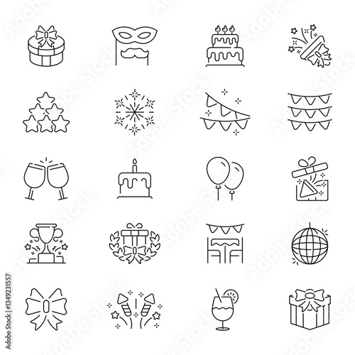 Celebration vector outline icons set. Joyful occasion symbols