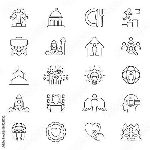 Human resources vector outline icon set. Employee management symbols