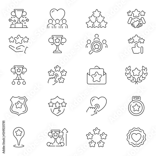 Loyalty program vector linear icon set. Customer rewards symbols