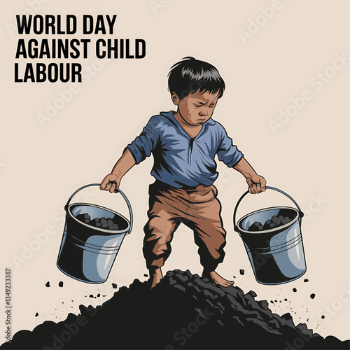 Stop child labor illustration: raising awareness about exploitation and children's rights worldwide today