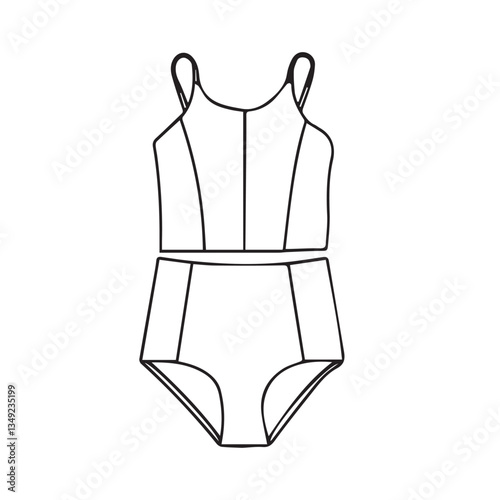 black and white vector illustration of a female swimwear swimsuit outline design