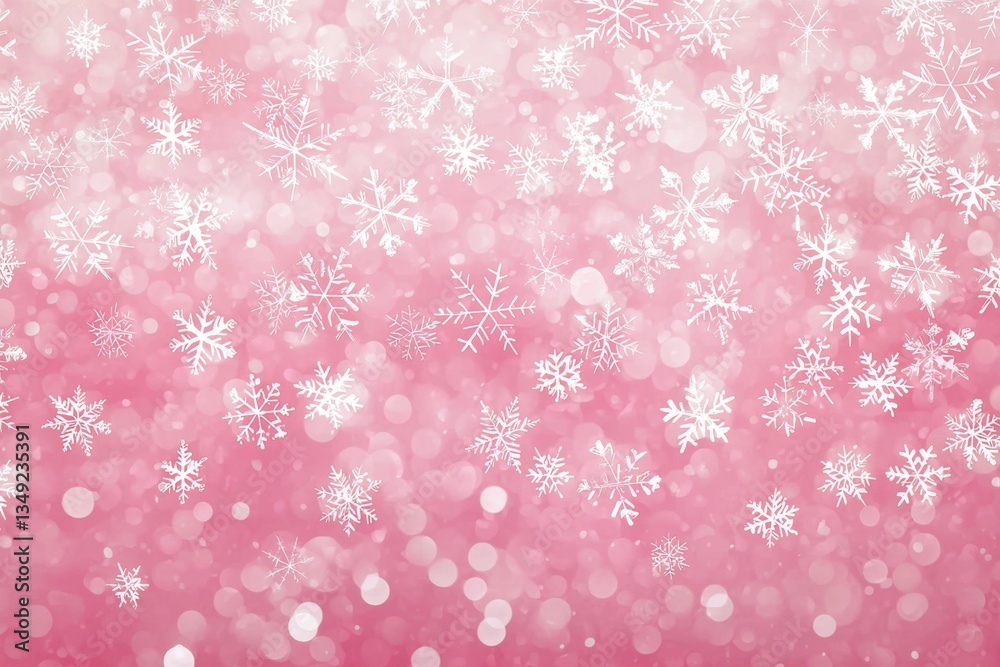 Dreamy background adorned with gentle pink snowflakes.