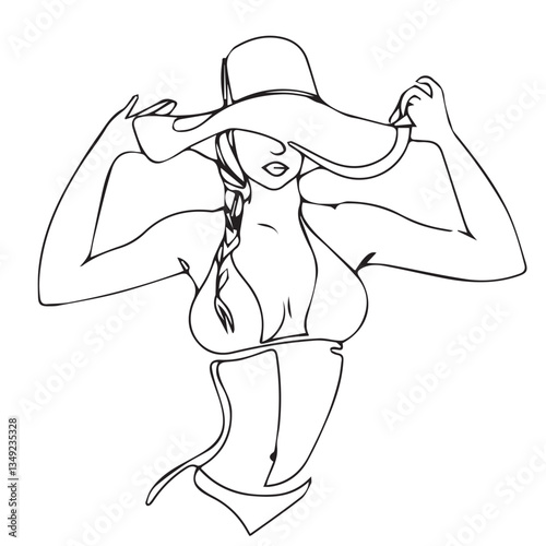 summer beach woman large brim fashion young lady in vector art
