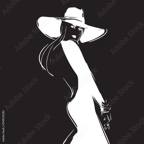 summer ladies fashion with long brim vacation time in vector art