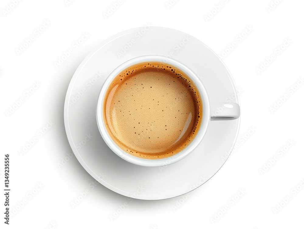 Naklejka premium Overhead View of Espresso Coffee in White Mug on Saucer