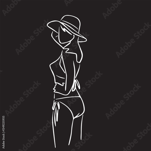 summer ladies fashion with long brim vacation time in vector art
