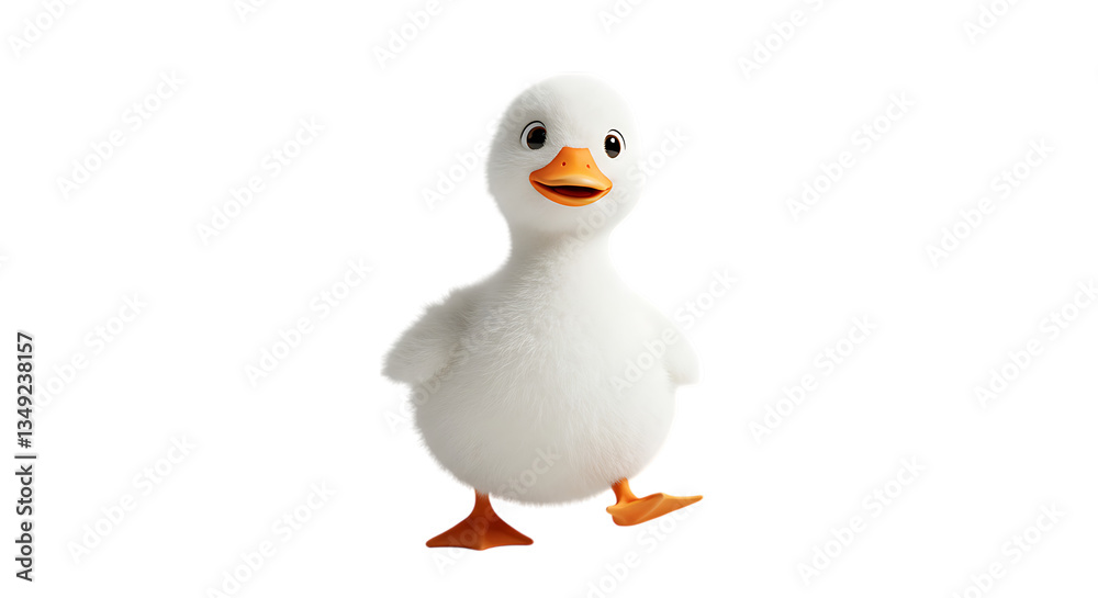 Cute White Duckling Walking 3D Render on Transparent Background Cute White Duckling Walking 3D Render on Transparent Background