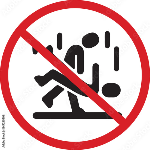 An illustration of a red circle with a red diagonal line symbolizing that hitting or throwing someone is prohibited
