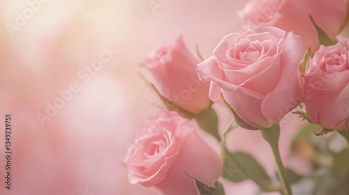 Delicate Pink Roses Bouquet, Soft Background