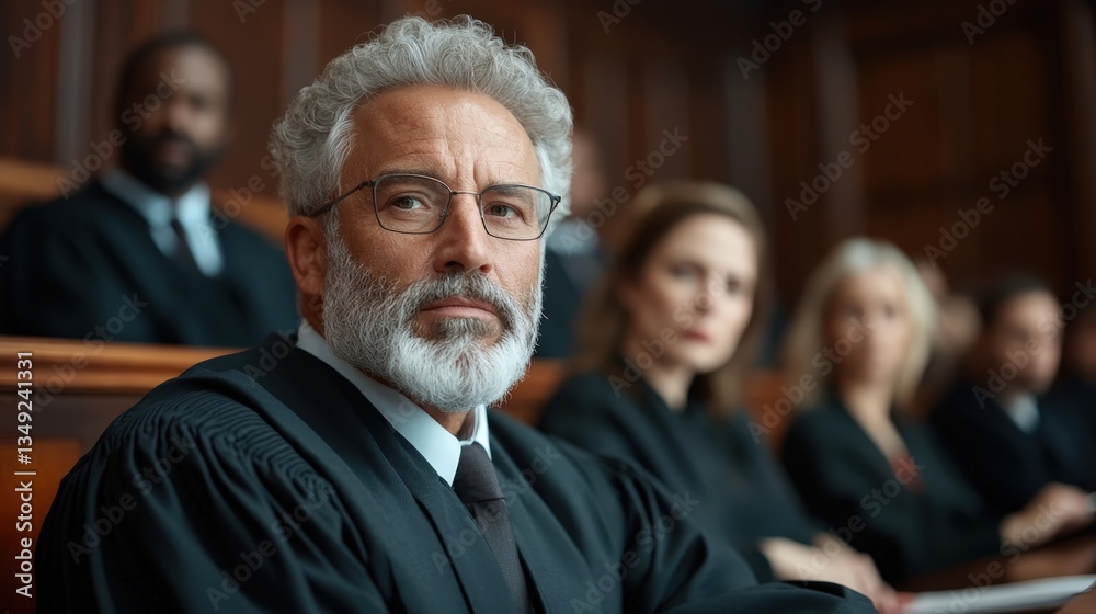 This dramatic courtroom image shows a thoughtful judge in a black robe, thoughtfully observing the proceedings, emphasizing the seriousness and weight of justice. This dramatic courtroom image shows a thoughtful judge in a black robe, thoughtfully observing the proceedings, emphasizing the seriousness and weight of justice.