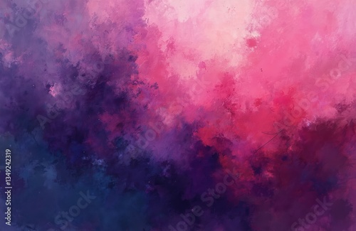 Vibrant abstract paint strokes in purple, pink colors. Brush strokes, acrylic texture create background. Contemporary artwork for design, decoration, modern gallery.