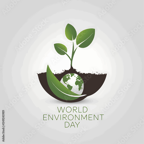 World environment day illustration with green plant and earth globe for ecology and nature concept design