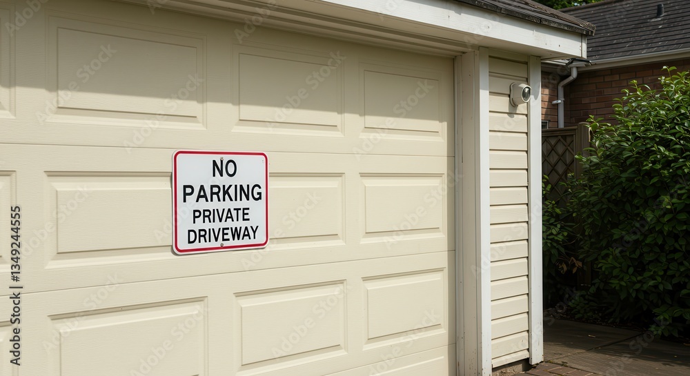 Naklejka premium Garage Door with No Parking Private Driveway Sign Advertisement