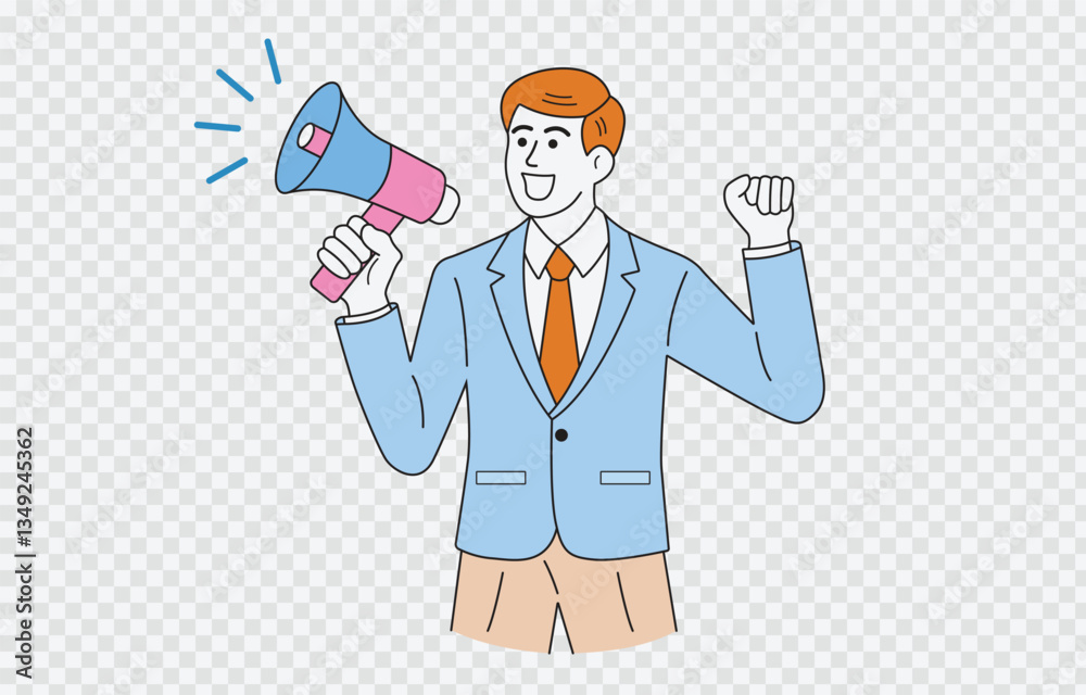 Businessman making an announcement vector art Isolated on transparent background and editable stroke Businessman making an announcement vector art Isolated on transparent background and editable stroke