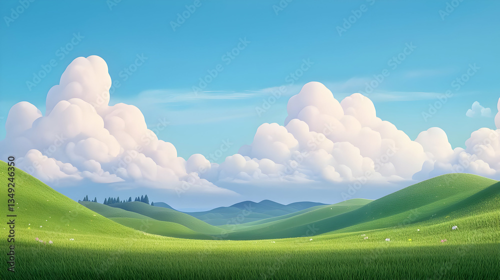 Fototapeta premium Joyful Awakening in a Spinning Meadow of Lush Green Fields