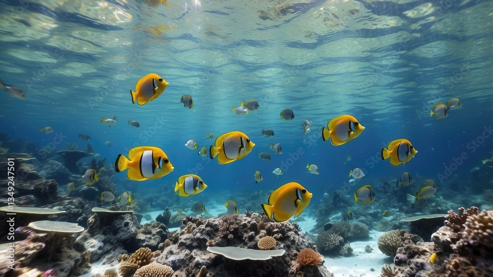 Fototapeta premium Underwater scene featuring vibrant coral formations,