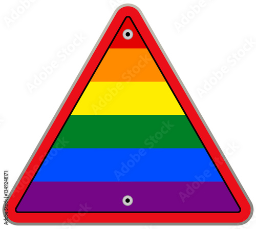 LGBT Rainbow symbol on triangle road sign vector